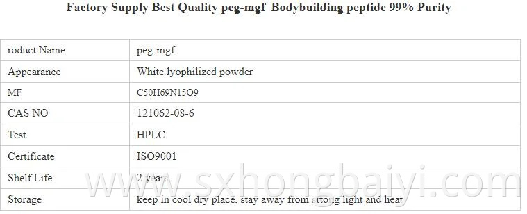 Hby Supply Lyophilized Bodybuilding Powder Peg-Mgf Peptide Peg Mgf